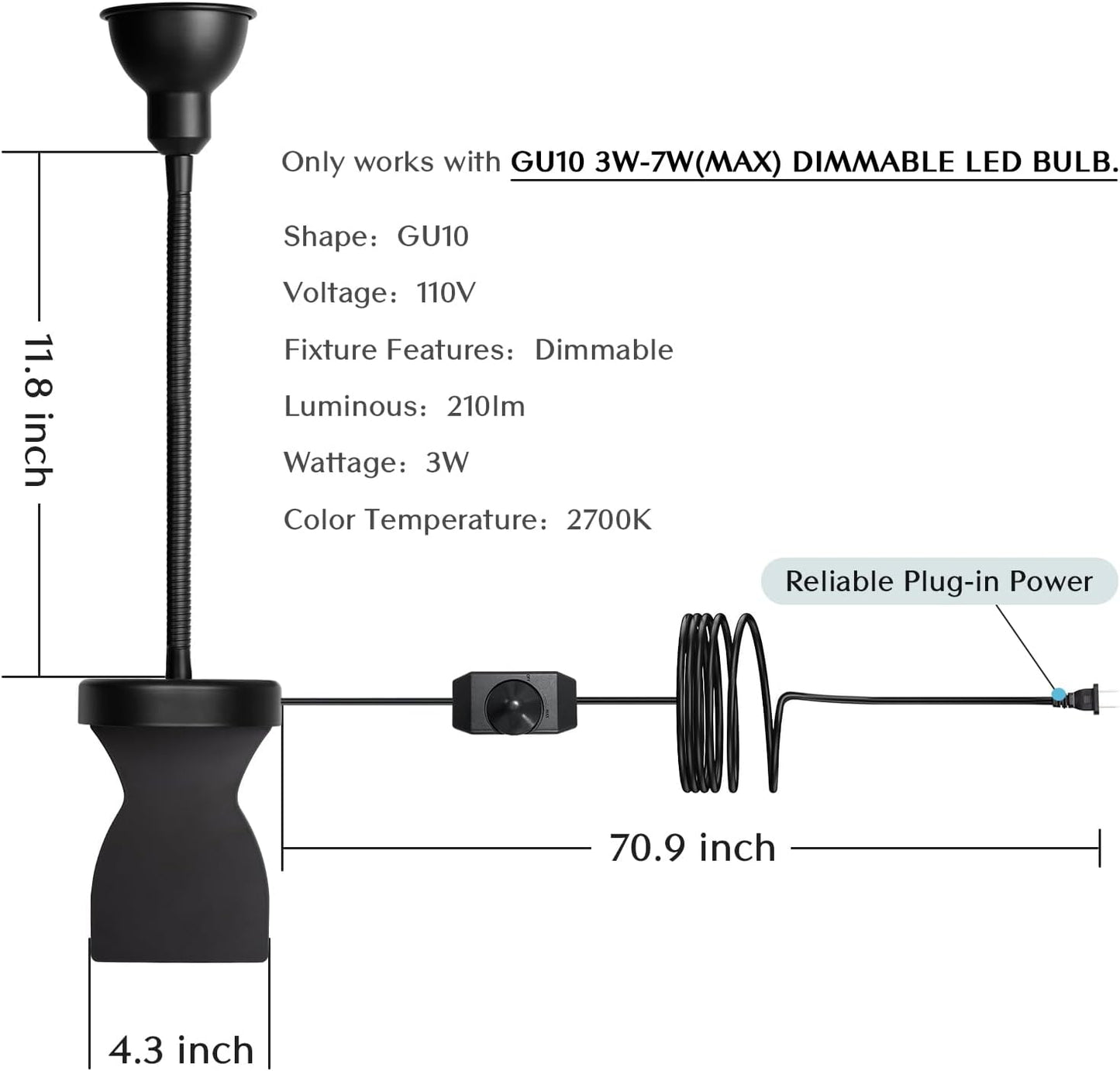 Solfres Patented Innovative Design Headboard Reading Light. No Drilling Golden Book Light for Bedtime Reading. Dimmable LED Book Reading Lamp with Bulb. Movable & Flexible, Black