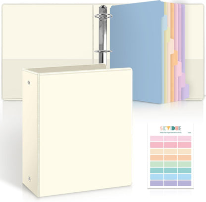 SKYDUE 1 Inch 3 Ring Binder with 8 Tab Dividers & 24 Labels, Pastel Binder Organizer for Letter Size Paper, Aesthetic School Binder for Notes, Documents, Office & Home Organization, Purple