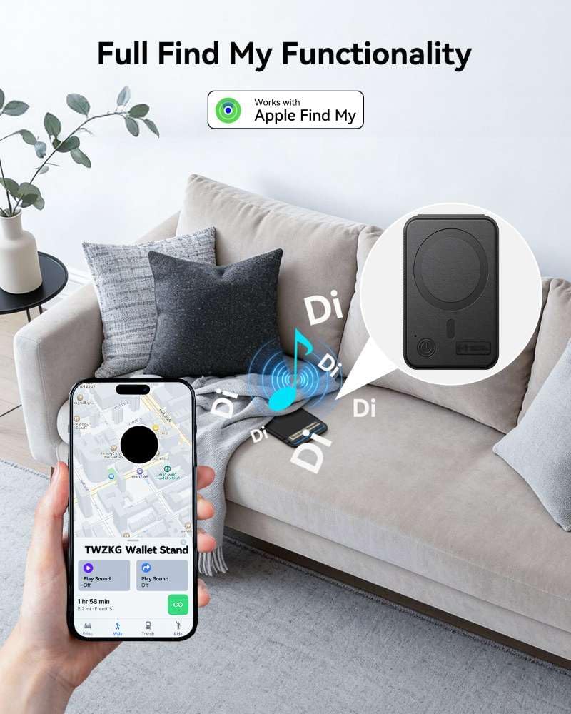 TWZKG for MagSafe Wallet, Works with Apple Find My,5 Card Holder with Stand