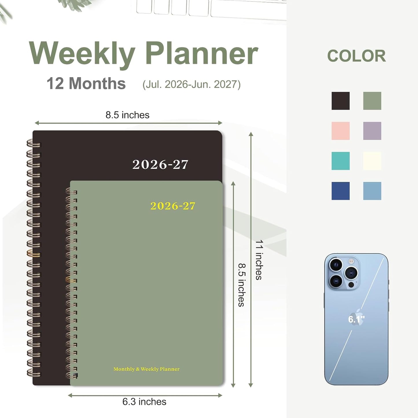 Planner 2026-2027, Weekly and Monthly Calendar Planner, JUL 2026 - JUN 2027 | Academic Year, Daily Agenda Book, A5(6.3'' x 8.5''), Sprial Bound, Inner Pocket, Office School Use