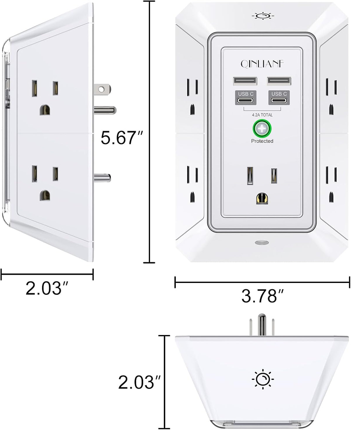 Wall Charger, Surge Protector, QINLIANF 5 Outlet Extender with 4 USB Ports