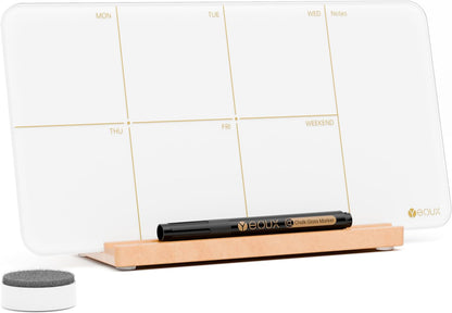Desktop Glass Weekly Planner Whiteboard with Detachable Wood Stand,Small Portable Dry Erase Calendar to Do List White Board 12x6" for Office, Home, Schools, Marker&Eraser Included, Yeoux