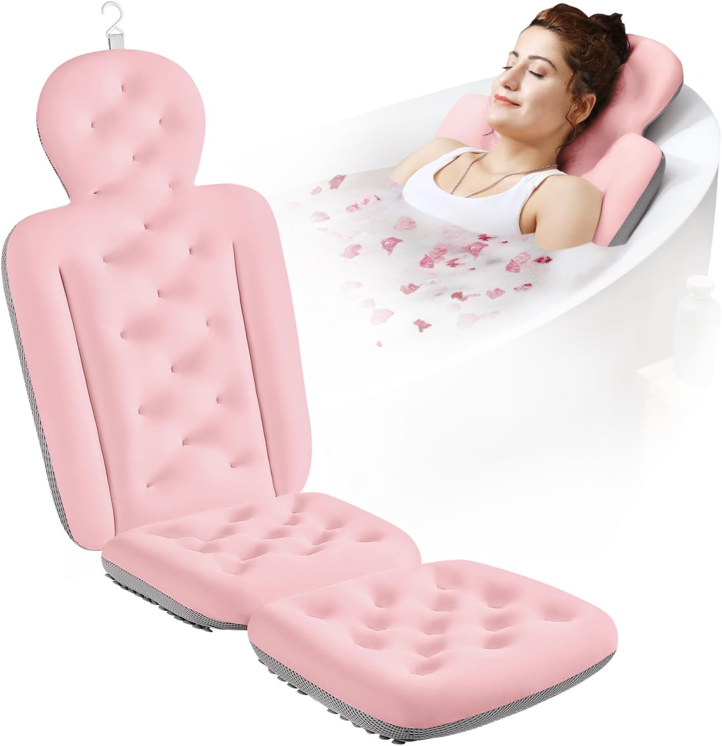 Full Body Bath Pillow for Bathtub, Thick Bathtub Cushion, Luxury Tub Pillow for Bath for Headrest Neck and Back Support White 51" x 16"