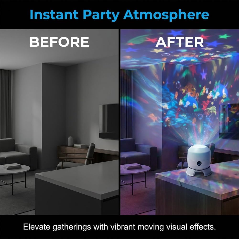 Dynamic Rotating LED Projector Light, 360° Rotating Ocean Wave Night Projection Night Light, Multi-Angle Projection Base, for Meditation, Bedroom, Home Theater