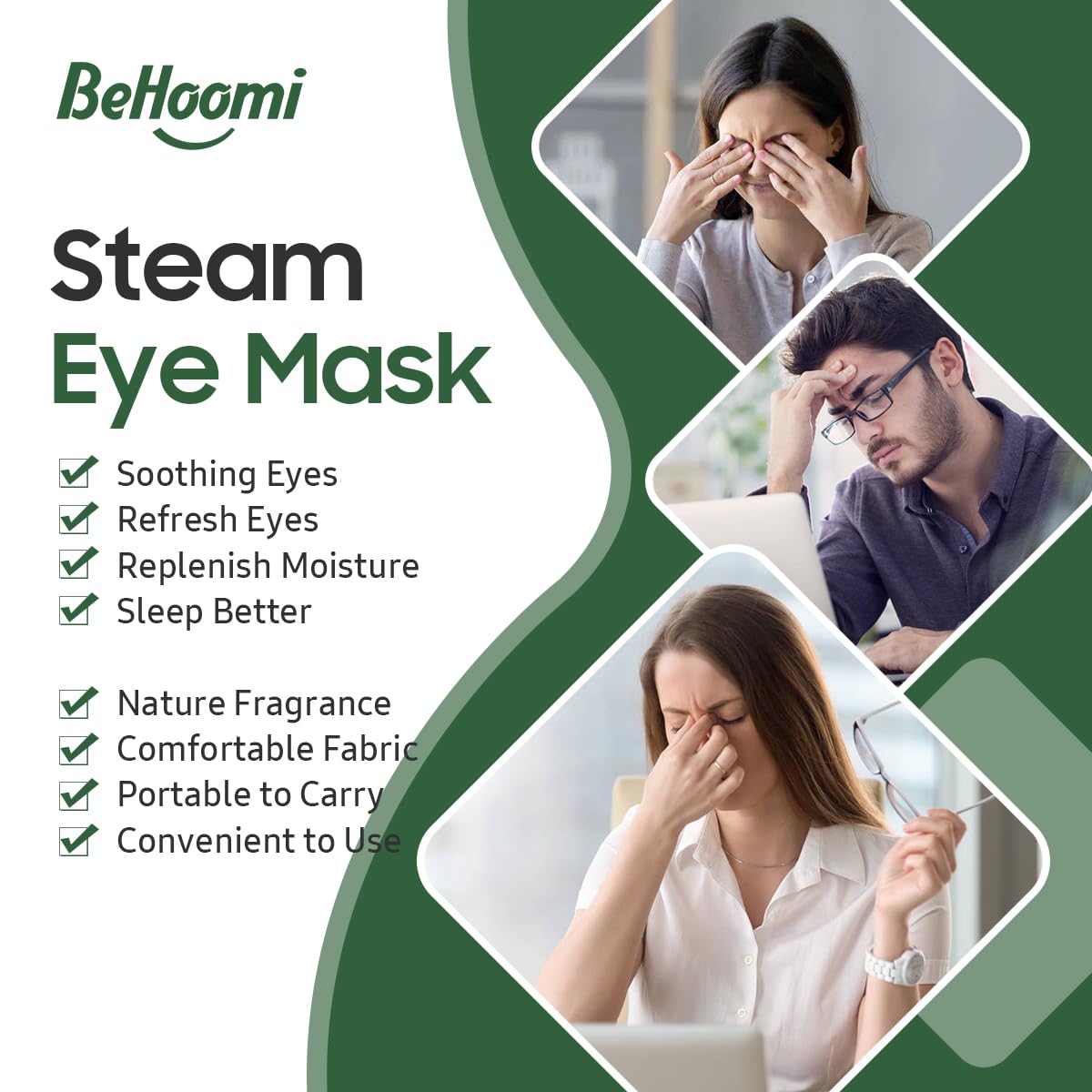 BeHoomi 20 Packs Steam Eye Mask, Heated Eye Mask Warm Compress for Eyes, Disposable Self Heating Steam Mask for Home, Sleep, Spa, Travel Essentials & Relaxation Gifts for Women (Lavender)
