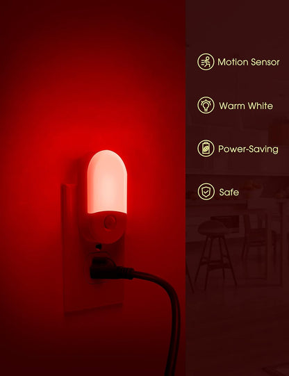 L LOHAS LED Amber Night Light, 2 Pack, Night Lights Plug into Wall Motion Sensor, 0.6W 2000K, LED Nightlights, 30/60LM Adjustable Brightness, Automatic Low Blue Nightlight for Kids, Bathroom, Hallway