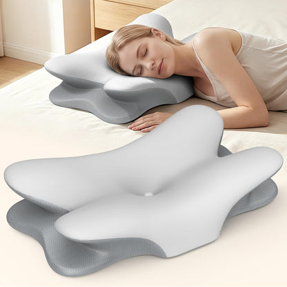 Besyodo Cervical Neck Pillow for Pain Relief - Ergonomic Memory Foam Pillow for Sleeping, Contour Side Sleeper Pillow for Neck Support, Orthopedic Pillow Bed Pillow for Back Stomach Sleepers(Grey)