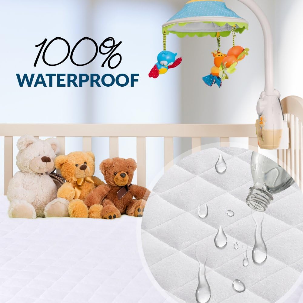 PlushDeluxe Premium Bamboo Mattress Protector – Queen Size, Waterproof, & Ultra Soft Breathable Noiseless Washable Bed Mattress Cover for Comfort & Protection - White