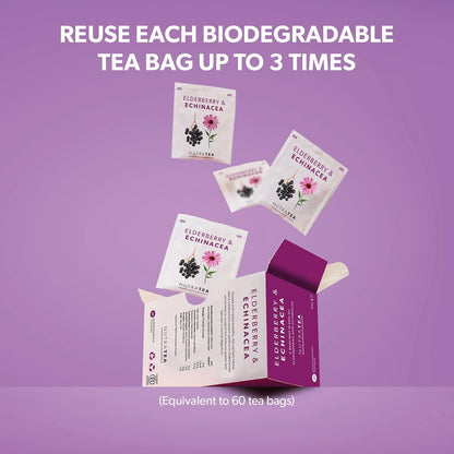 Nutra Tea - Elderberry & Echinacea Tea | Elderberry Tea - Immunity Teas | Immune Teabags - 20 Individually Wrapped Bags - Herbal Teas - (1 Pack)