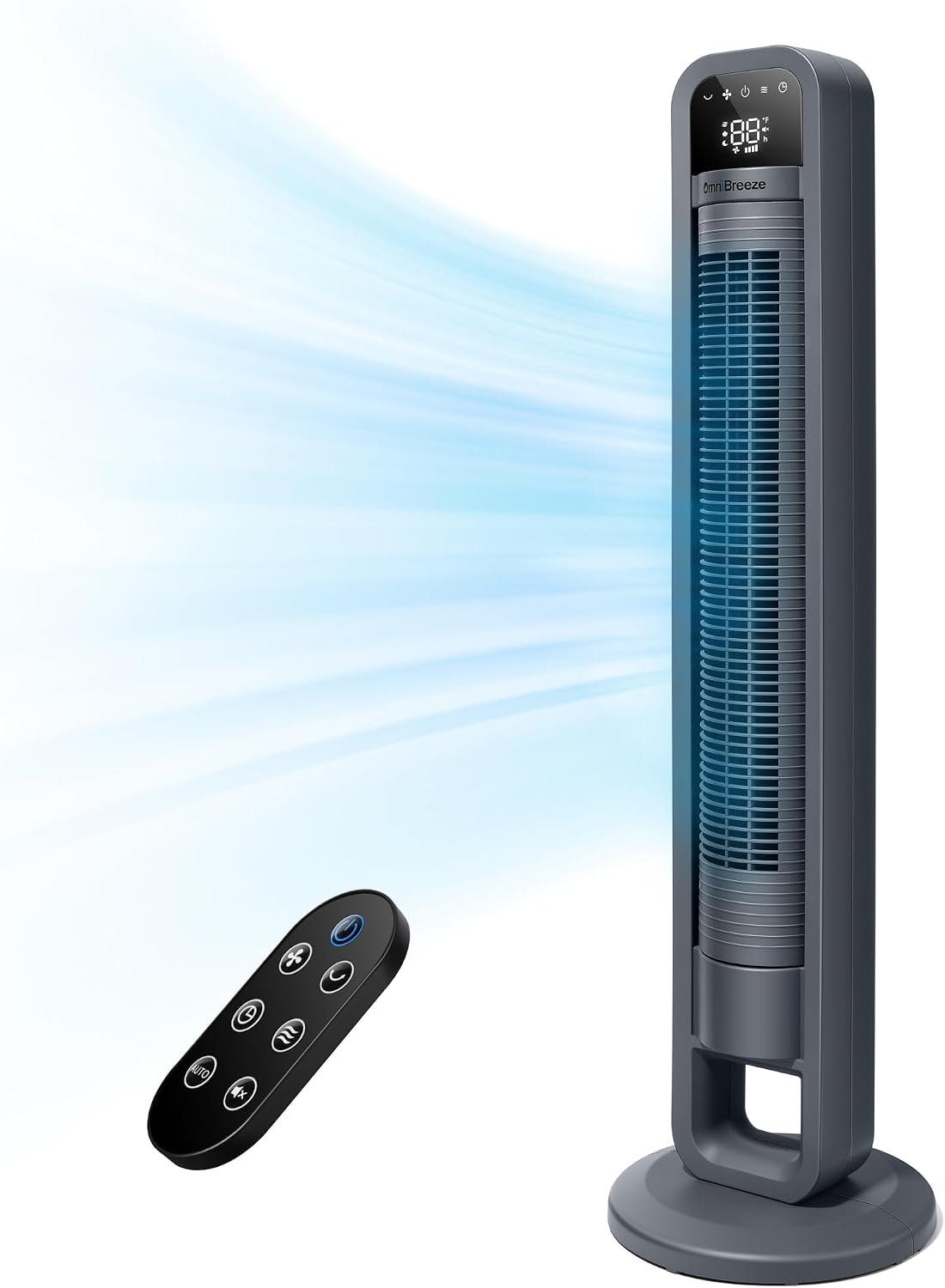OmniBreeze Digital Electric Tower Fan, with Remote Control, LED Display, Standing Bladeless Floor Fans Cooling and Quite Indoor Living Room Bedroom use (36 Inch)…
