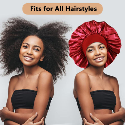 3PCS Extra Large Satin Bonnets for Sleeping, Hair Bonnets for Black Women Braids Curly Hair, C