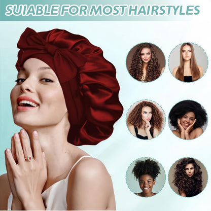 VECIIR Silk Bonnet for Sleeping Women, Ajustable Hair Bonnet for Curly Hairs Satin Bonnet Reduce Friction Prevent Frizz Black，Large