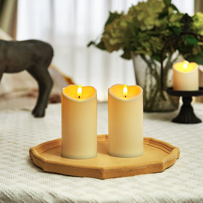 Homemory 6"x3" Outdoor Waterproof Flameless Candles, LED Candles, Battery Operated Candles with Remote and Timers, Electric Fake Plastic Pillar Candles, Ivory White, Set of 2