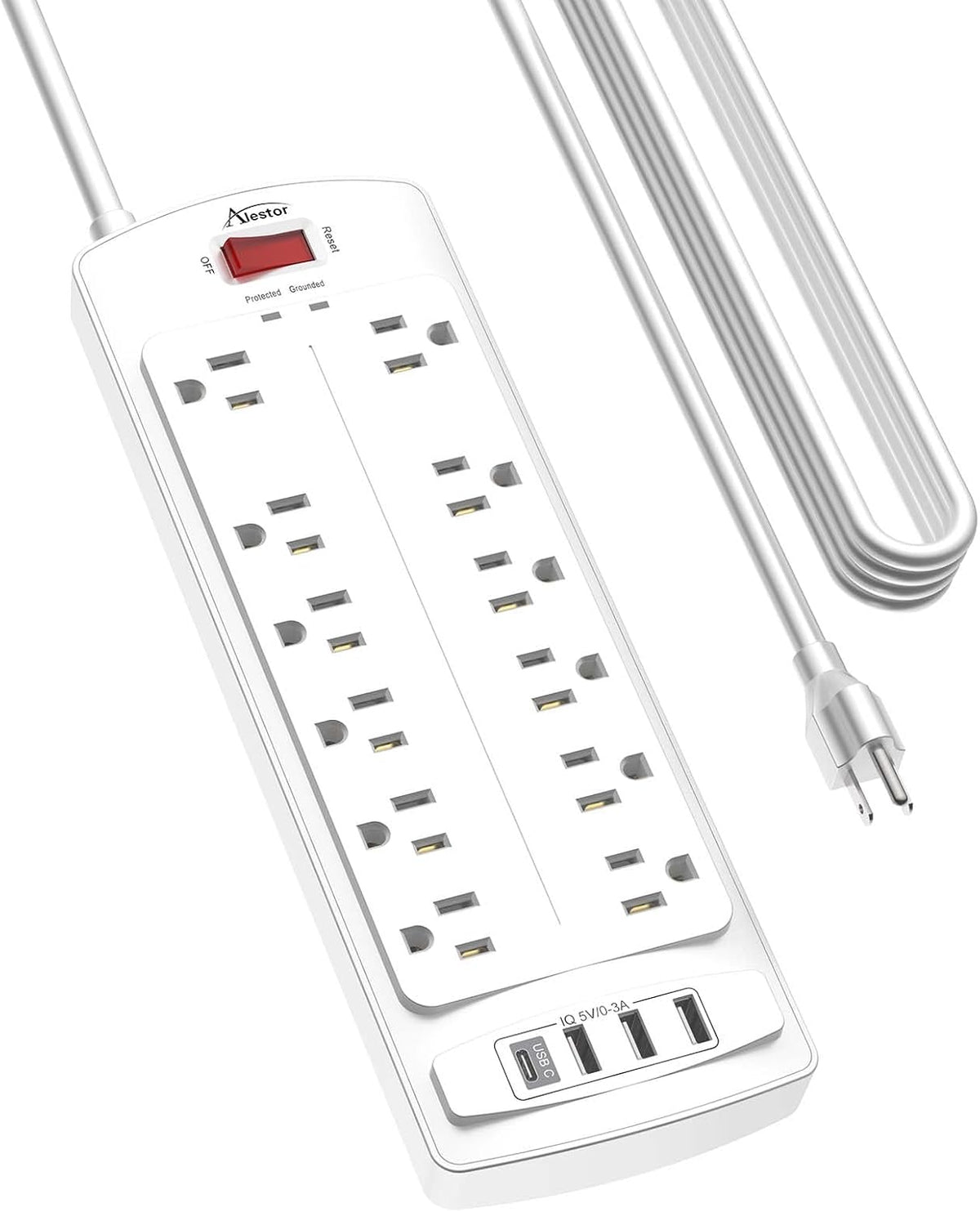 ALESTOR 6 Ft Surge Protector Power Strip with 12 Outlets and 4 USB Ports
