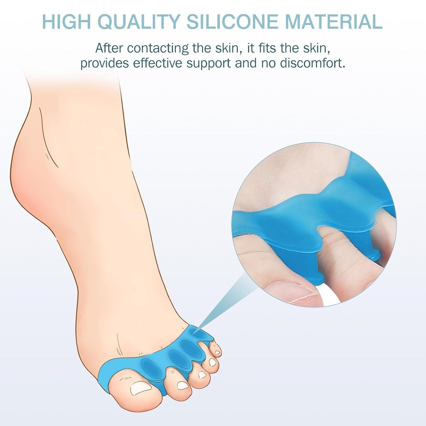 KTSAY Toe Spacers for Women & Men - Silicone Toe Separators for Bunion Relief, Hammer Toe, Plantar Fasciitis & Pedicures（2pcs,Blue）