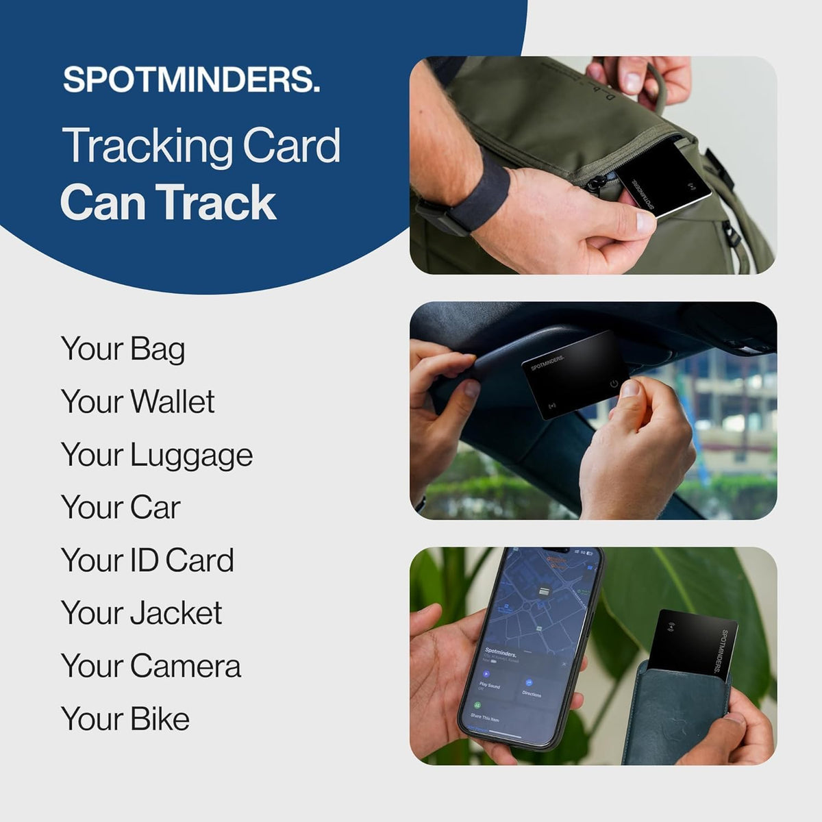 SPOTMINDERS Apple MFi Certified Wallet Tracker PRO Works with Apple Find My IP68 Rechargeable Tracking Card for Wallet Luggage Passport 0.07in Slim Credit Card Design Item Finder