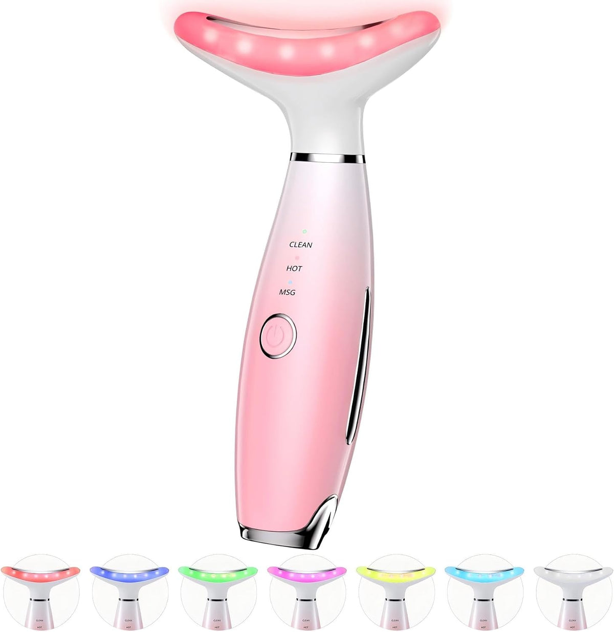 Dopsikn 7 Color Galvanic Machines - Red Light Therapy for Face and Neck, Face Massager Tool for Wrinkles, Double Chin, Vibrating Facial Massager with Thermals, Pink