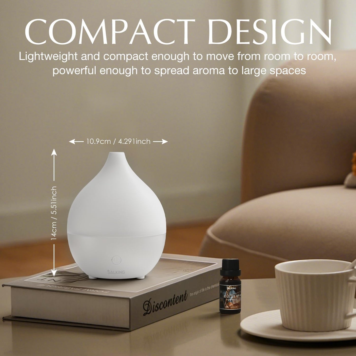 SALKING Essential Oil Diffuser, 100ml Small Aromatherapy Diffuser with Auto Shut-Off Function, Ultrasonic Diffusers for Essential Oils, Cool Mist Humidifier with Warm White Lights, for Office Home
