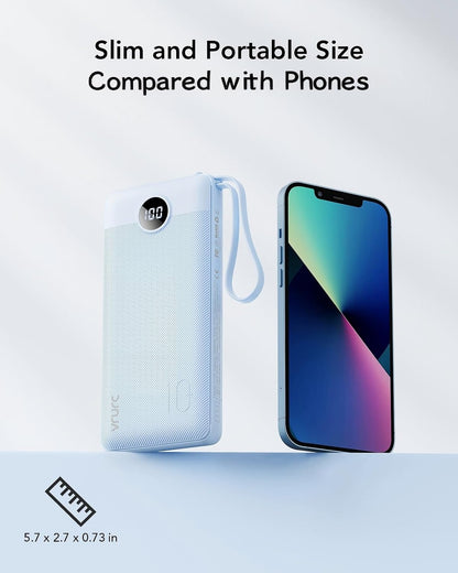 VRURC Portable Charger, Slim Power Bank Built-in 4 Cables, Travel Essential