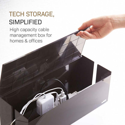 Yamazaki Home Cable Management Box – Cord Organizer Box with Lid, Minimalist Cable Storage for Office, ABS Plastic