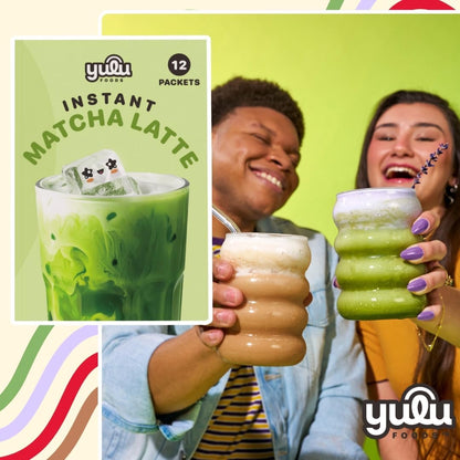 YULU FOODS Matcha Instant Latte Mix (12 Servings, 8.47 oz) | 3-in-1 Japanese Matcha Latte Powder with Creamer & Sugar | Non-Dairy | Hot or Iced Café-Style Latte in Seconds