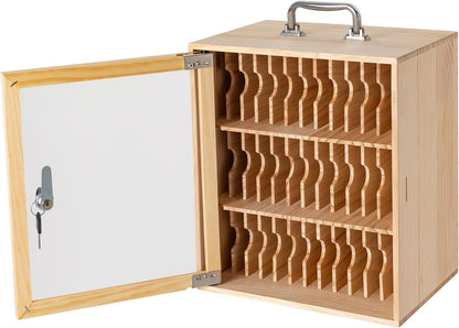 36-Slot Solid Wood Mobile Phone Storage Box, Multi-Slot Lockable Cell Phones Cabinet Wall-Mount& Desktop Phone Holder for School Office