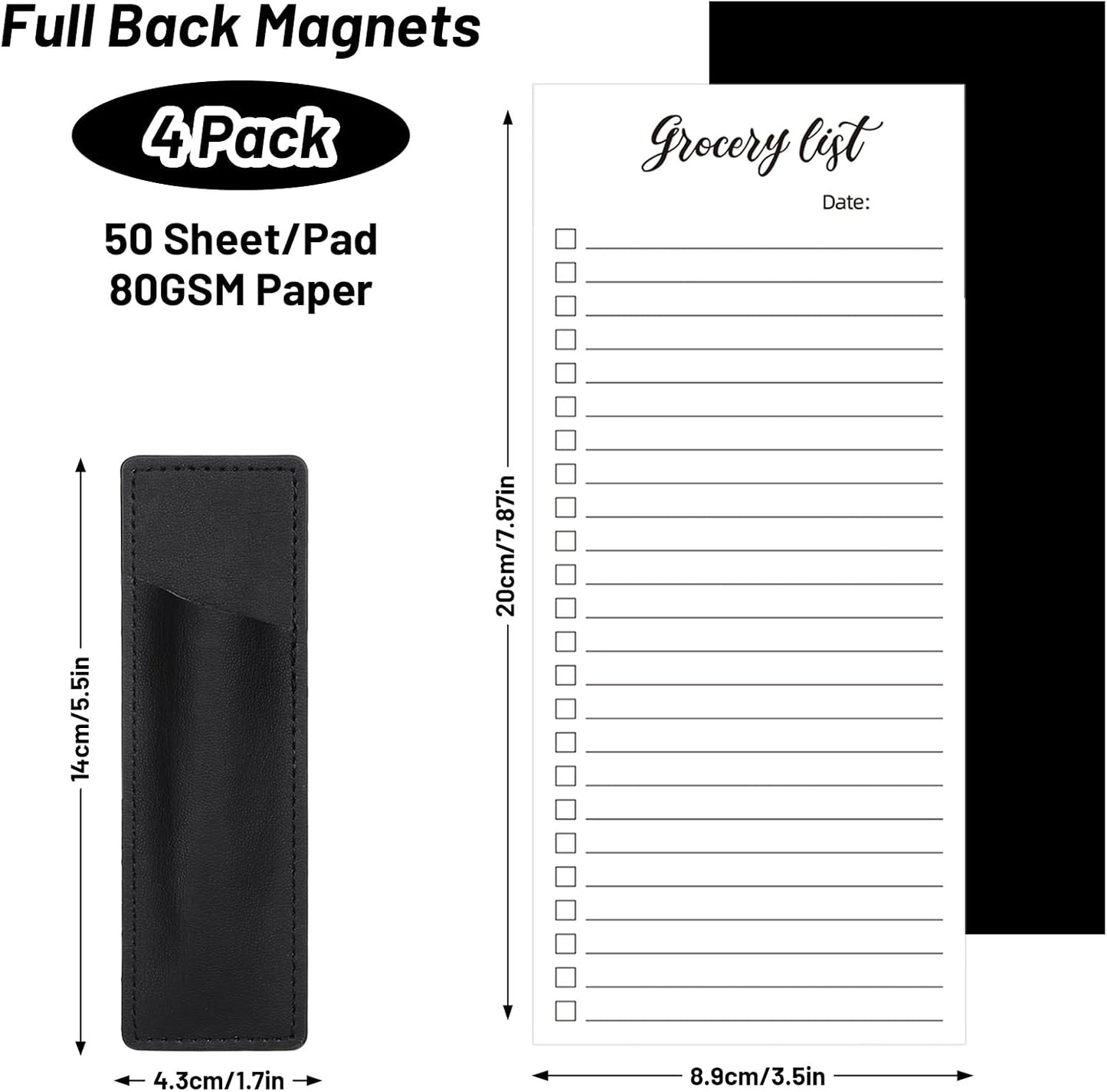 Thboxes 4 Pack Magnetic Note Pad for Fridge with Pen Holder, Totally 200 Sheets Grocery List Magnet Pad for Refrigerator Magnetic Shopping List Pad（Fruit Design）