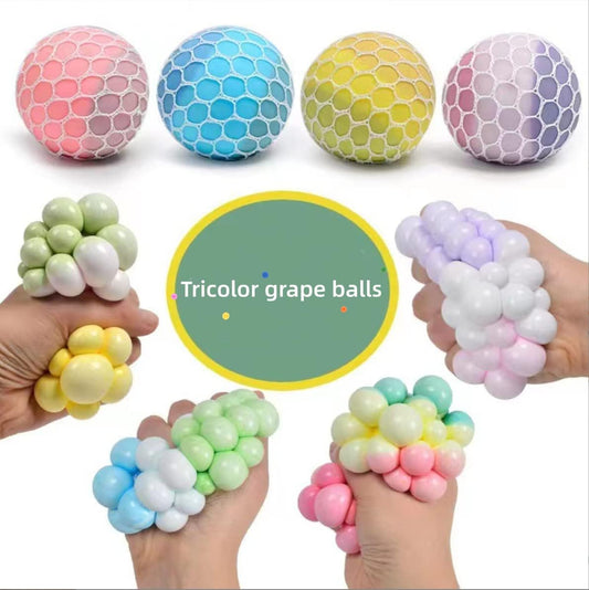 1Pcs Mix Colored Soft Grape Mesh Pressure Balls Squeeze Change Color Balls Stress Relieve Sensory Squishy Balls Hand Exercise Bouncy Balls (Blue)
