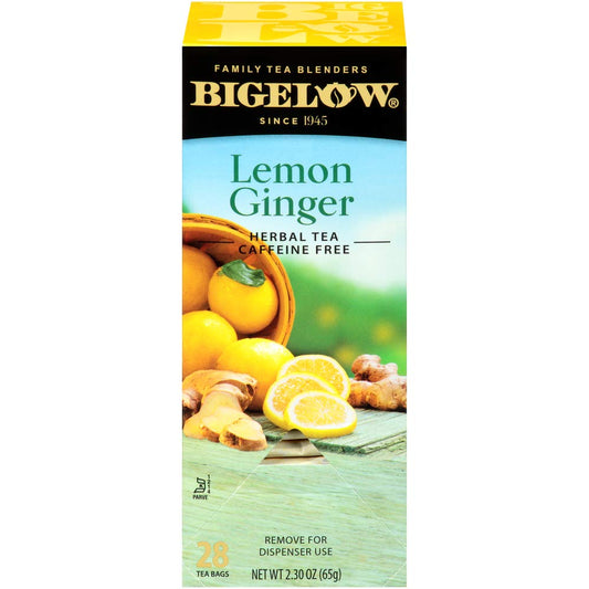 Bigelow Lemon Ginger Herbal Tea Bags 28-Count Box (Pack of 1) Lemon Ginger Tea Bags Herbal Tea All Natural Gluten Free
