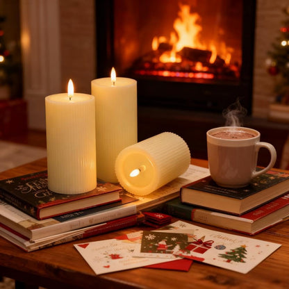 ANGELLOONG Flickering Flameless Candles, Realistic Battery Operated Candles with Remote and Timer, Set of 3 LED Candles for Fall Room Home Wedding Decor Centerpieces Table Party Christmas Decorations