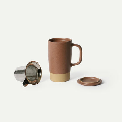 Mora Ceramics Large Tea Mug with Loose Leaf Infuser and Ceramic Lid, 18 oz, Portable, Microwave and Dishwasher Safe, Tall Coffee Cup - Rustic Matte Ceramic Glaze, Modern Herbal Tea Strainer, Olive