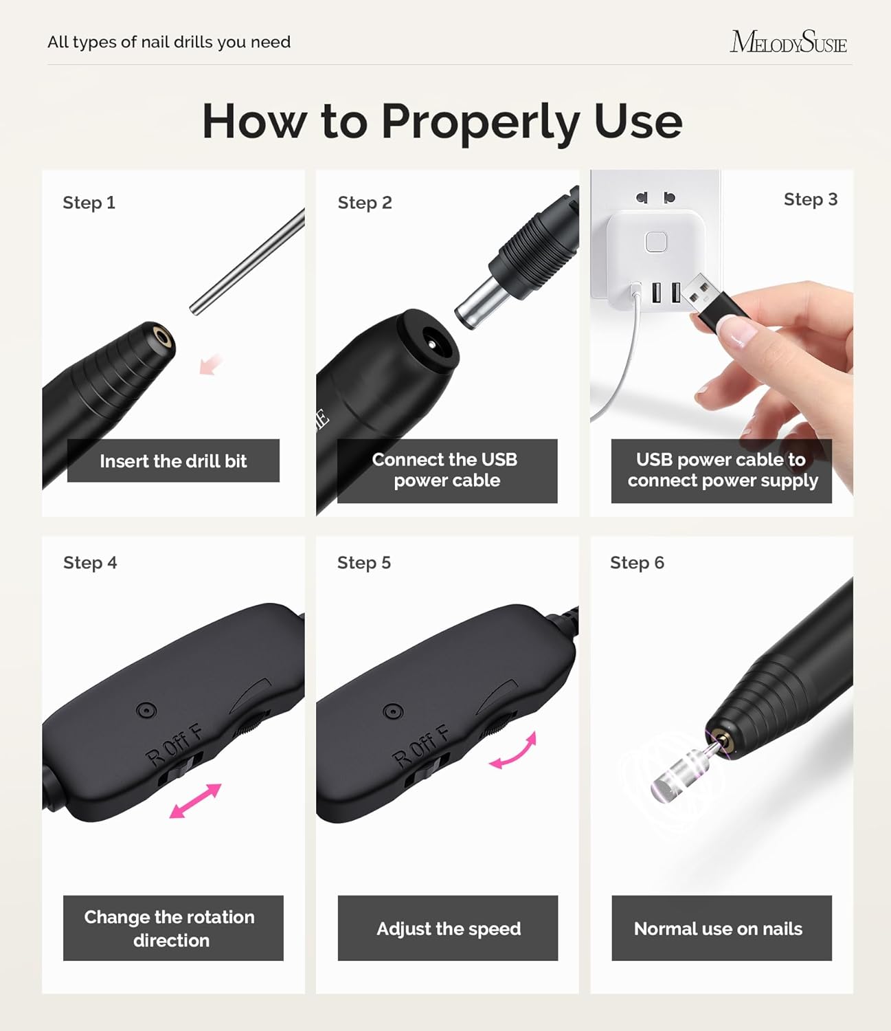 MelodySusie Pen-Shaped Portable USB Nail Drill, PC120I 20000RPM Electric Nail File with Compact Design for All Nail Care, Manicure Polishing, Shaping & Gel Removal at Home for Beginners