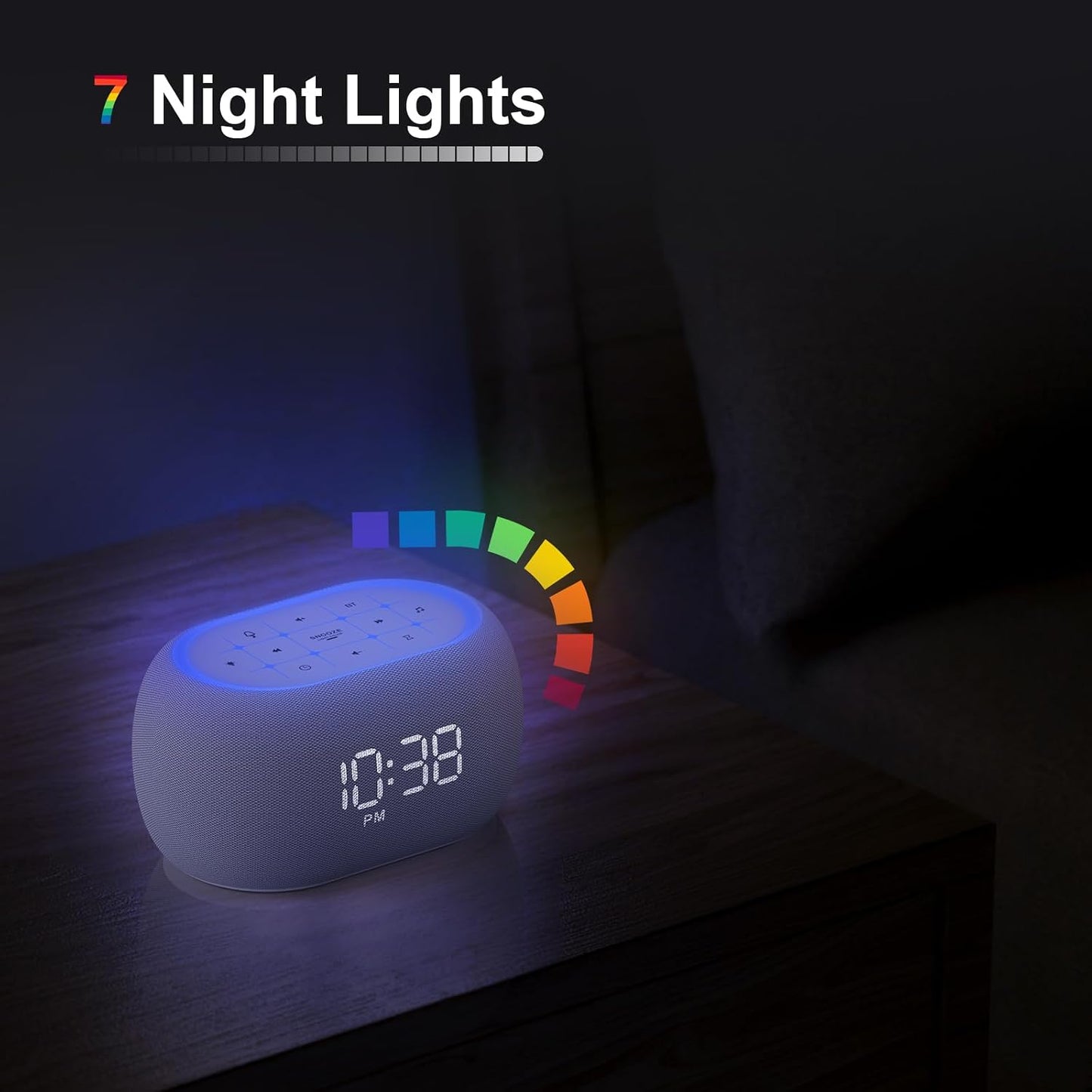 ANJANK White Noise Sound Machine Alarm Clock with Bluetooth Speaker, 21 Relaxing Sounds, 7 Night Lights,0-100% Dimmer/Sleep Timer/30-Level Volume Control,Sound Machine for Kids Adults Sleeping,Bedroom