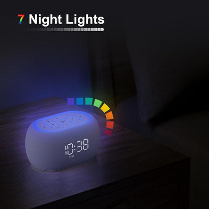 ANJANK White Noise Sound Machine Alarm Clock with Bluetooth Speaker, 21 Relaxing Sounds, 7 Night Lights,0-100% Dimmer/Sleep Timer/30-Level Volume Control,Sound Machine for Kids Adults Sleeping,Bedroom