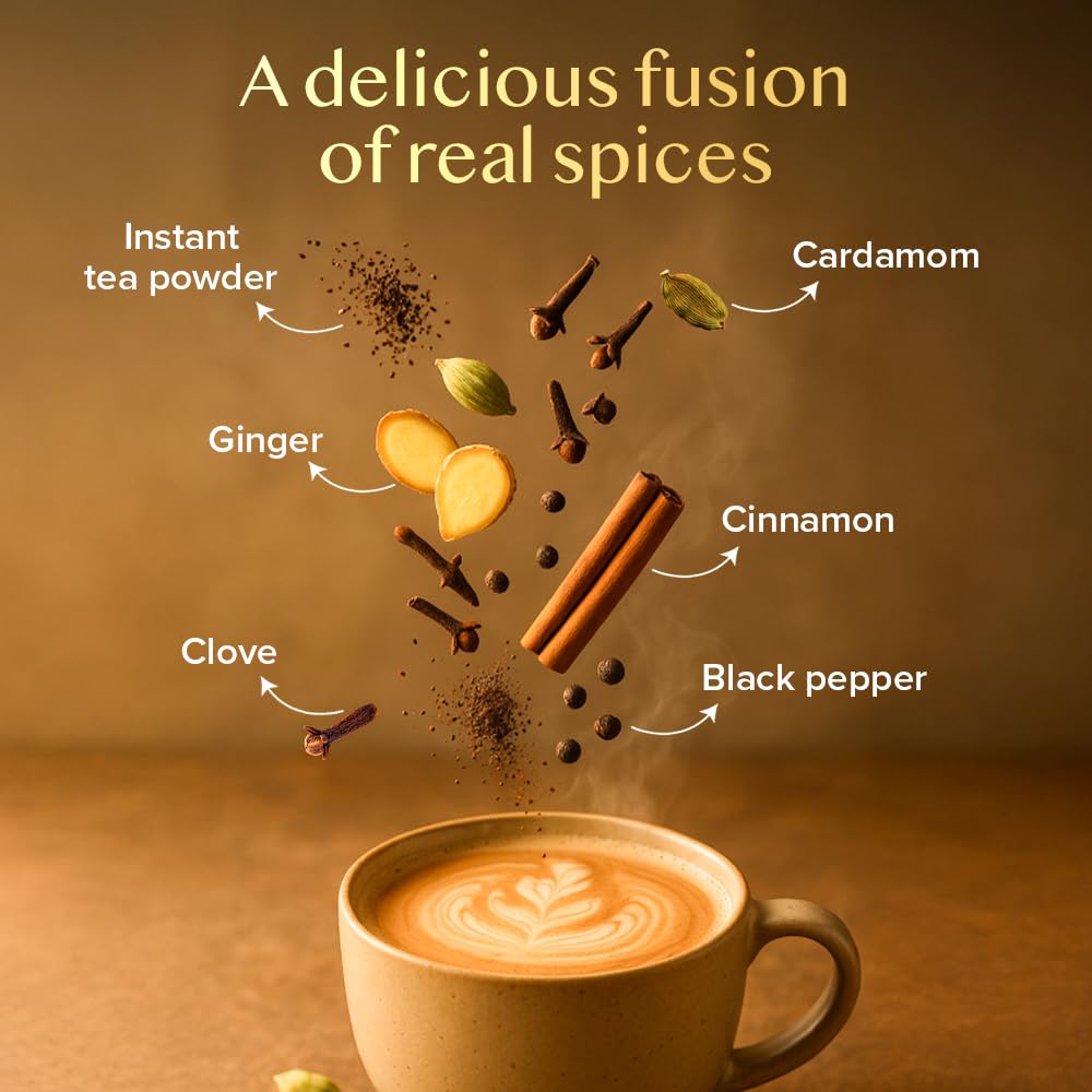 VAHDAM Instant Chai Latte - 10 Sachets (7.7 Oz / 220g) | Authentic Indian Chai with Natural Spices | Just Add Water, No Steeping Required | Creamy Chai Latte Anytime