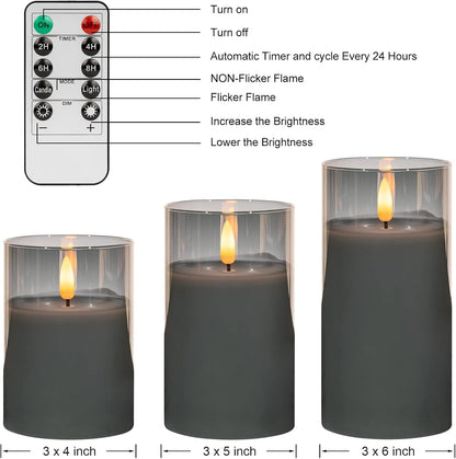 ANGELLOONG Flickering Flameless Candles, Realistic Battery Operated Candles with Remote and Timer, Set of 3 LED Candles for Fall Room Home Wedding Decor Centerpieces Table Party Christmas Decorations
