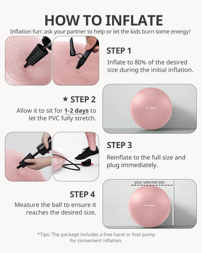 Trideer Exercise Ball, Stability Yoga Ball for Physical Therapy, Active Sitting, Pregnancy & Birth Labor Prep, Core Strength, Balance Training, Posture Improvement and Daily Stretching, 55/65/75cm