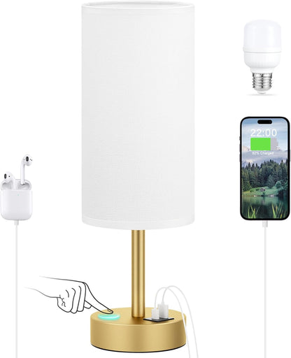 Dicoool Touch Bedside Table Lamp with USB - 3 Way Dimmable Wood Lamp for Bedroom Nightstand, Desk Lamp with Charging Station for Dorm, Living Room, Office, Kids Room, Small, 14in