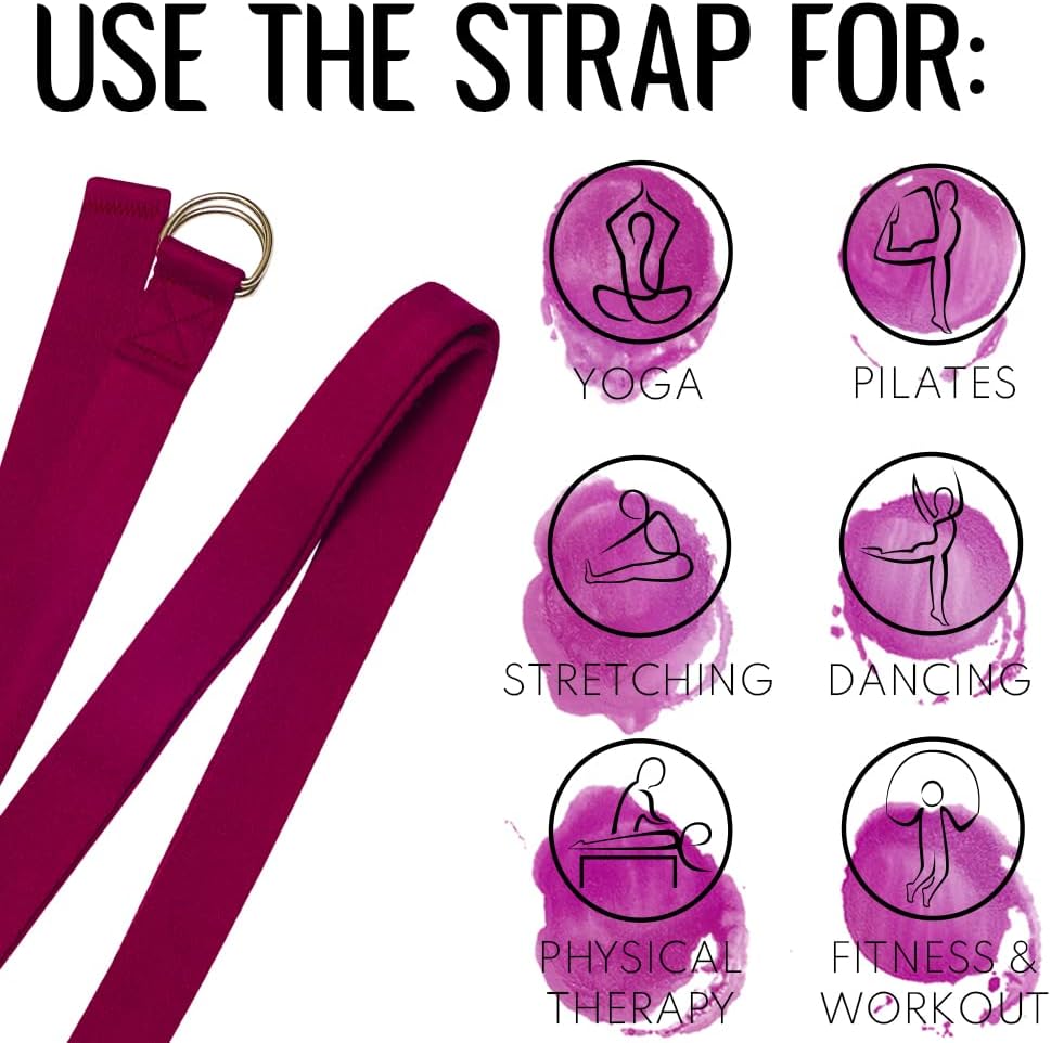 TECEUM 2 IN 1 Yoga & Mat Strap for Stretching – Cotton – 6/8/10 ft