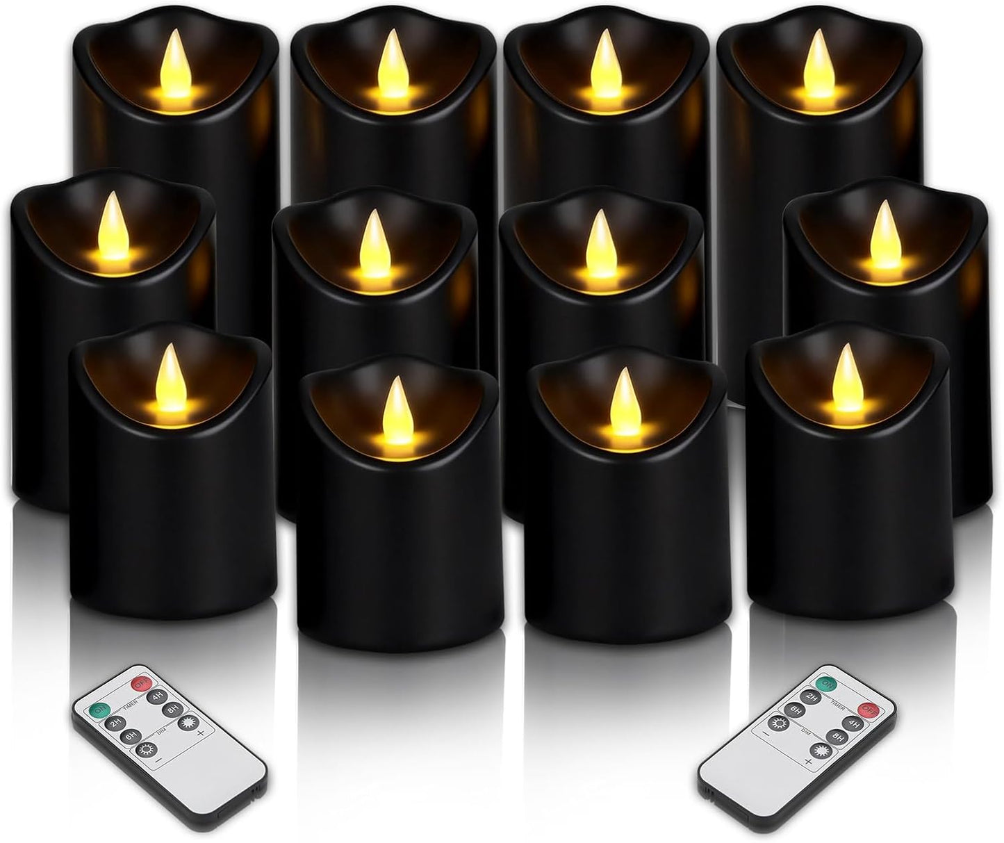 Flameless Candles 4" 5" 6" Set of 3 Outdoor Indoor Ivory Pillars Battery Operated Flickering Candles with Cozy Climbing Flame Effect, 8-Key Remote Timer, Plastic LED Candles for Wedding Decor