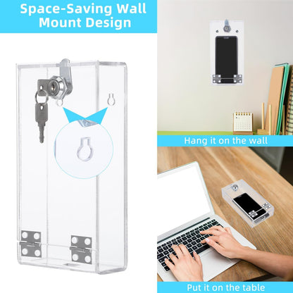 STOBOK Cell Phone Locker Box, Clear Acrylic Phone Jail Lock Box with 2 Keys, Self-Control Transparent Storage Container with Charging Port for Classroom Home Office Use