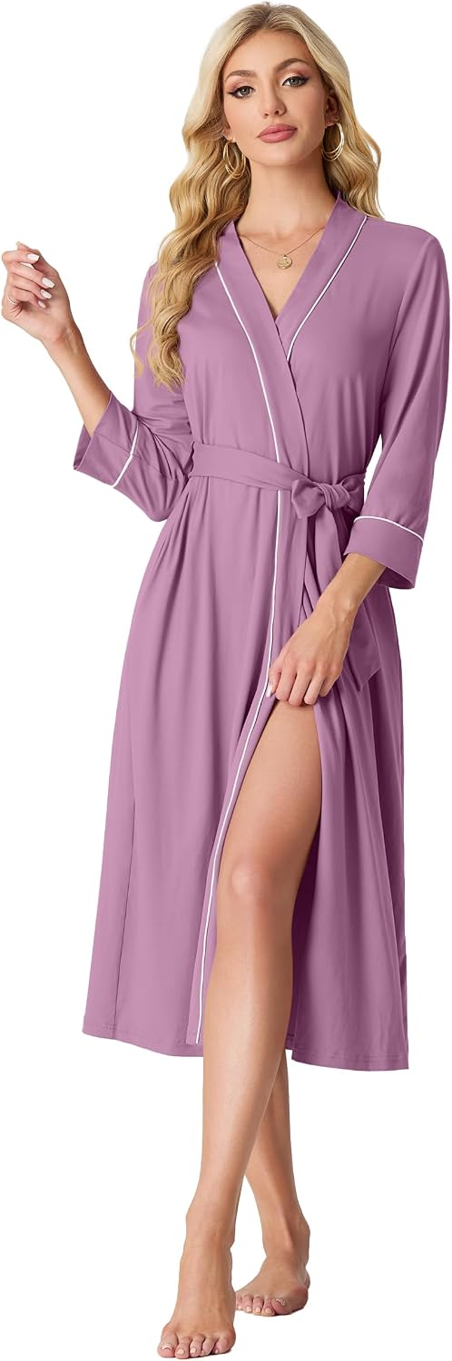PrinStory Robes for Women 3/4 Sleeve Long Bath Robe XS-4XL