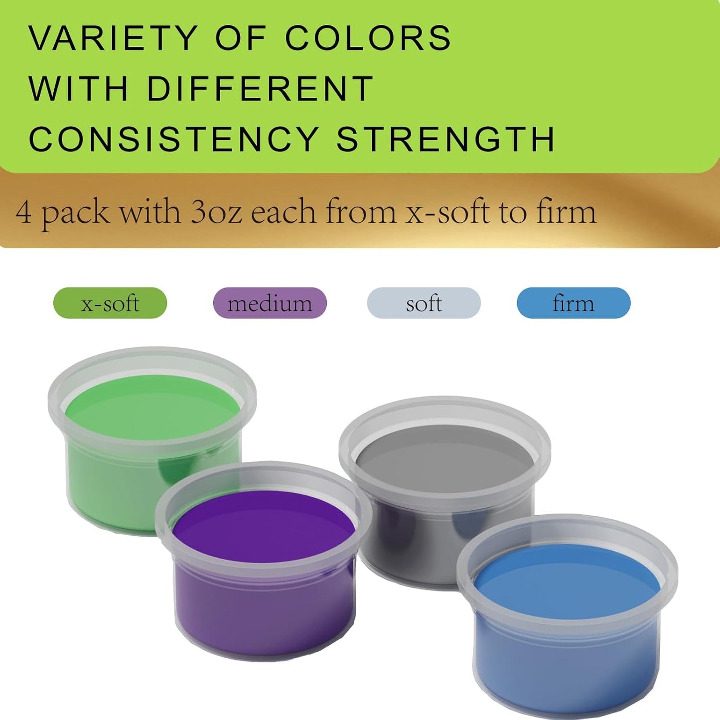 4 Pack Theramandu Therapy Putty Kit (3oz Each) – Hand Putty Physical Therapy for Adults, Sensory Stress Relief & Hand Muscle Strengthening Exercise Therapy Putty, 4 Different Resistances