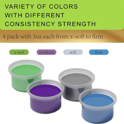 4 Pack Theramandu Therapy Putty Kit (3oz Each) – Hand Putty Physical Therapy for Adults, Sensory Stress Relief & Hand Muscle Strengthening Exercise Therapy Putty, 4 Different Resistances