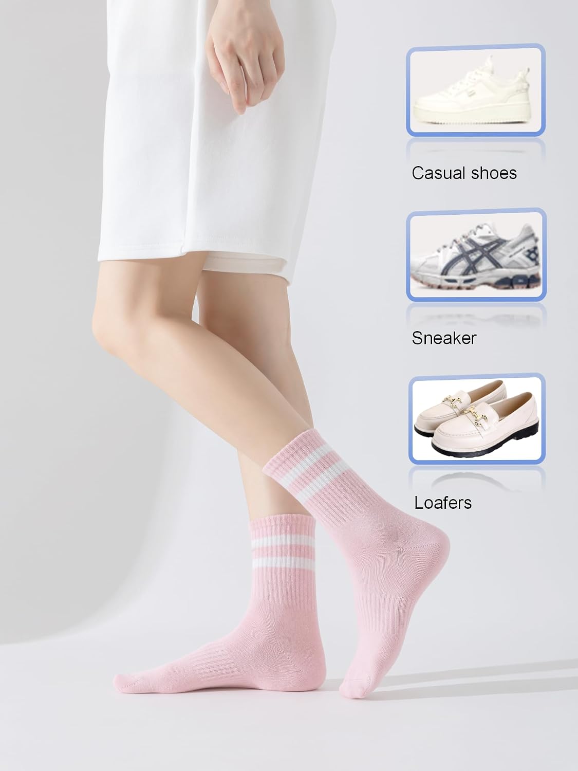 YUWELL Womens Striped Crew Socks, Cotton Cozy Casual Socks for Women 4 Pairs, Size 5-10