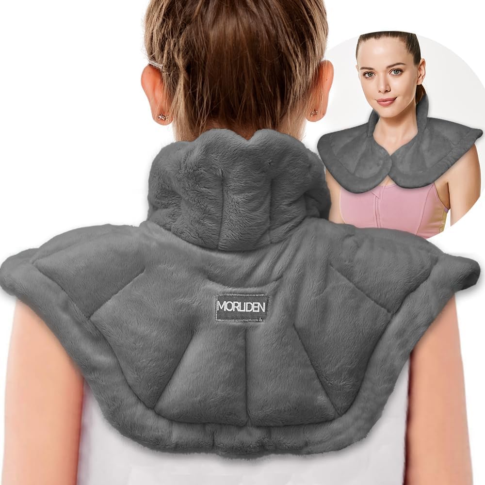MORLIDEN Microwavable Heated Neck Wrap Warmer and Shoulder Weighted Heating Pad Microwave for Hot and Cold Compress - Dark Gray