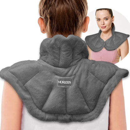 MORLIDEN Microwavable Heated Neck Wrap Warmer and Shoulder Weighted Heating Pad Microwave for Hot and Cold Compress - Dark Gray