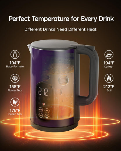 Electric Kettle with Temperature Control, 1.7L Hot Water Kettle for Tea, Coffee & Daily Use, 5 Presets, 2H Keep Warm, Stainless Steel Interior, Auto Shut-Off, Cordless Electric Tea Kettle, Blue