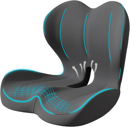 Seat Cushion for Office Chair and Car, Lumbar Support Pillow for Office Chair, Memory Foam Ergonomic Seat Cushion for Long Sitting, Back & Tailbone Pain, Sciatica - Dark Gray & Light Gray