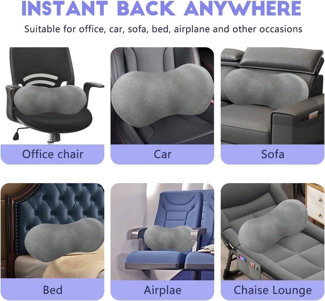 kasney Lumbar Support Pillow, Back Pillow for Low Back Pain Relief, Ergonomic Streamline Car Seat, Office Chair, Recliner and Bed (Gray)